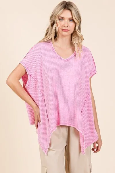 Mittoshop Mineral Wash Waffle Knit Pointed Hem Oversized Top
