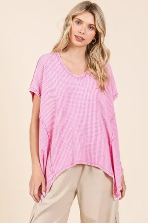 Mittoshop Mineral Wash Waffle Knit Pointed Hem Oversized Top