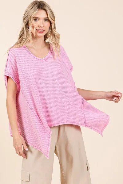 Mittoshop Mineral Wash Waffle Knit Pointed Hem Oversized Top