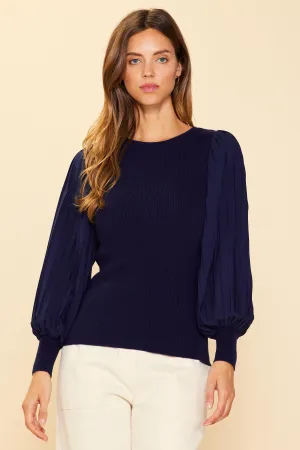 Mixed Media Pleated Sleeve Top