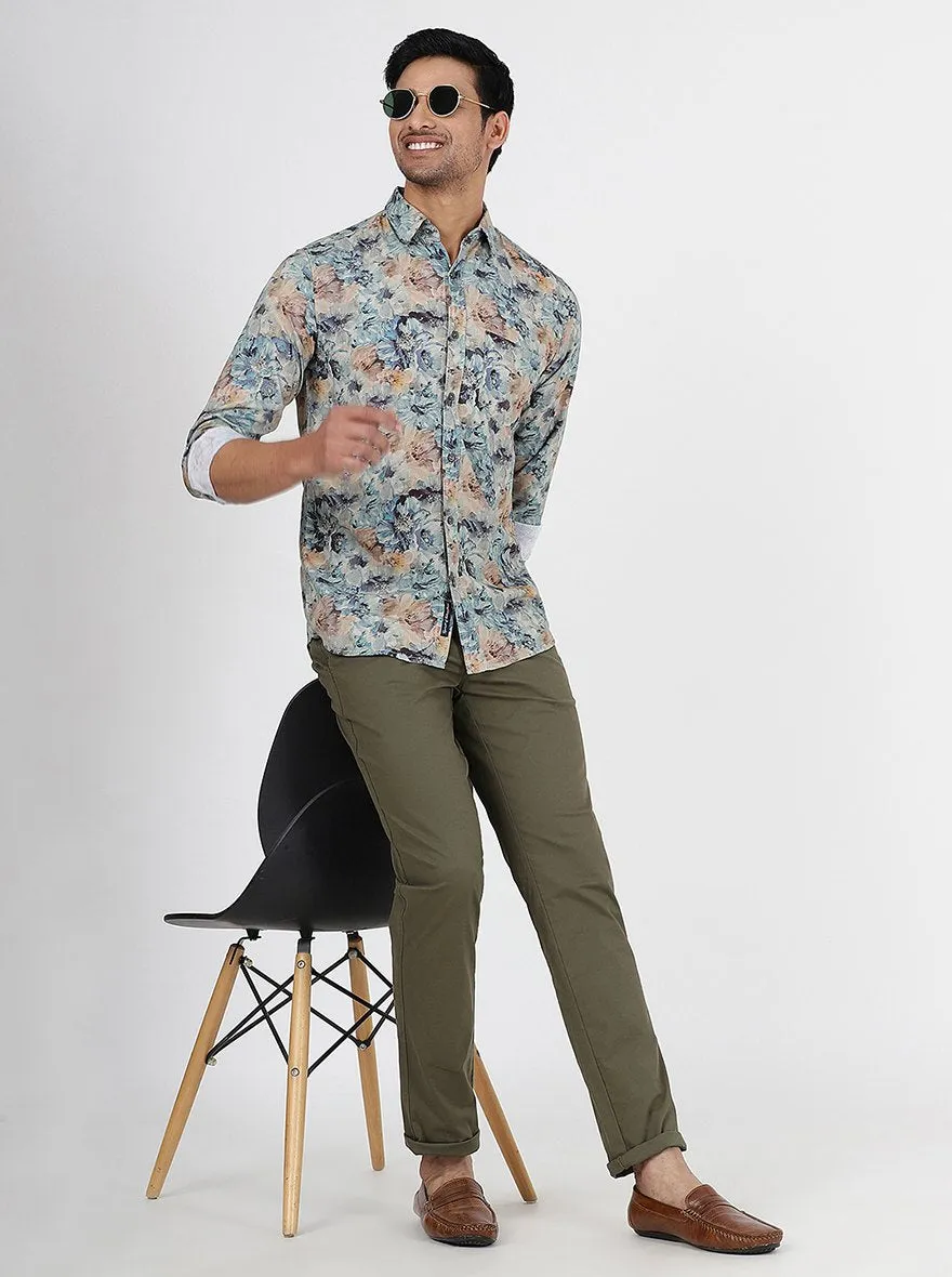 Multicolor Printed Slim Fit Casual Shirt | JadeBlue