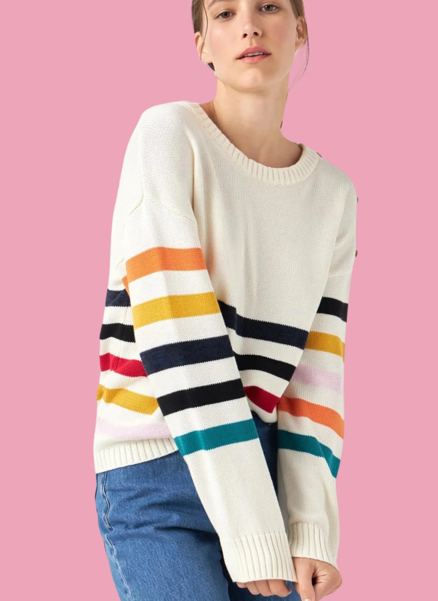 Multicolor Stripe Button Sweater