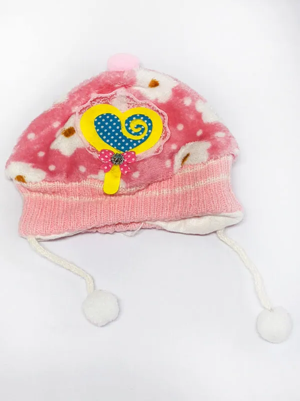 Multidesign Pink Beanie Winter Caps For Kids/Unisex Winter Hat/Warm Knitted Beanie for Kids KWC11