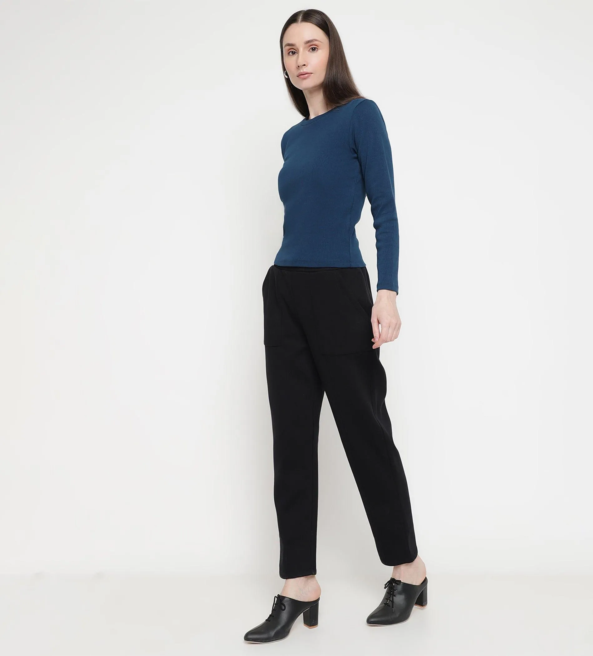 Navy Blue Rib Knit Top for Women