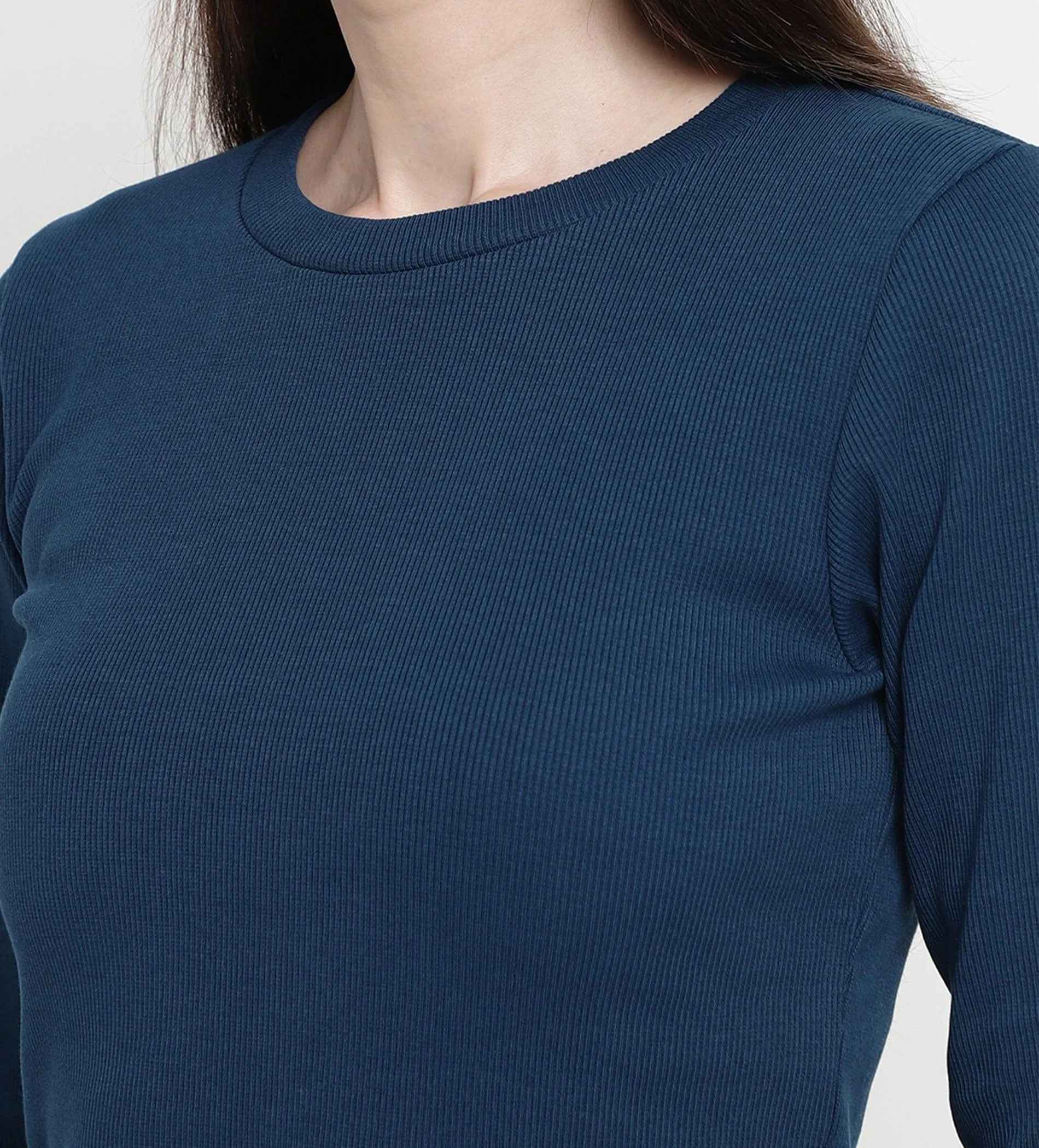 Navy Blue Rib Knit Top for Women
