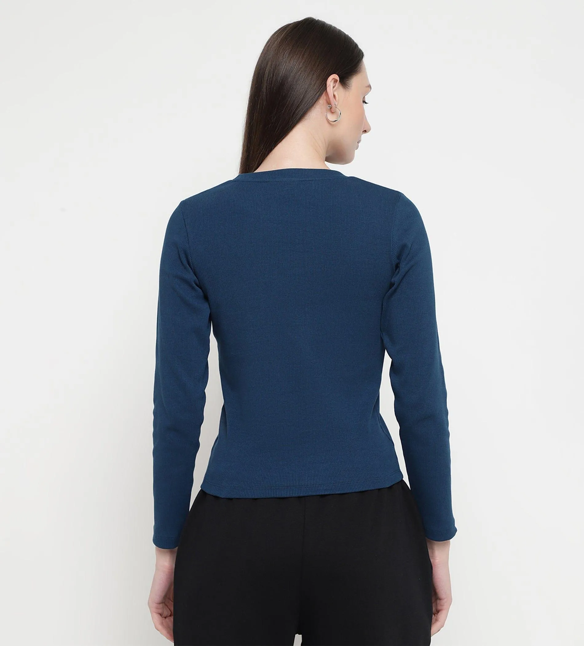 Navy Blue Rib Knit Top for Women