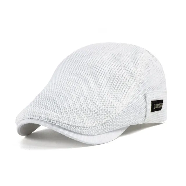 New Summer Mens Hats Breathable Mesh Newsboy Caps Outdoor Gorro Hombre Boina Golf Hat Fashion Solid Flat Cap For Women