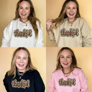 Online Exclusive | Thankful Plaid Patch Graphic Sweatshirt in Multiple Color Options