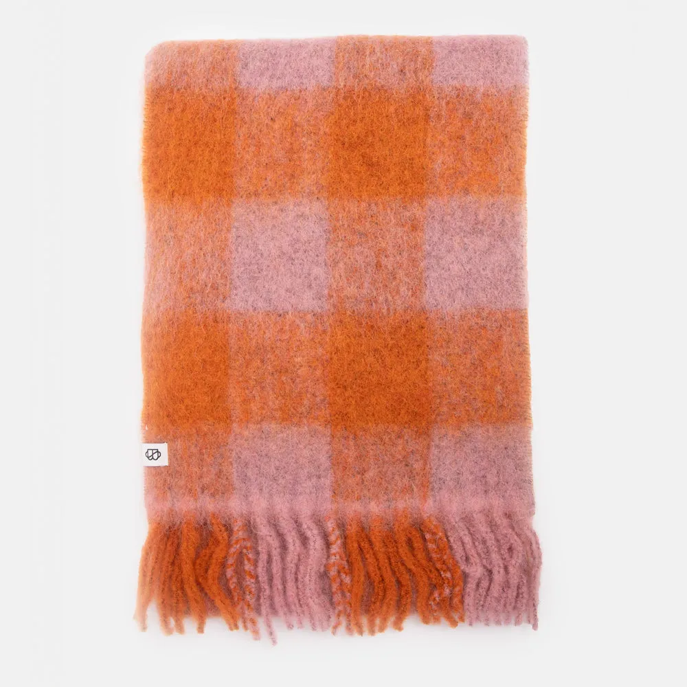 Orange Check Mincho Wool Mix Scarf