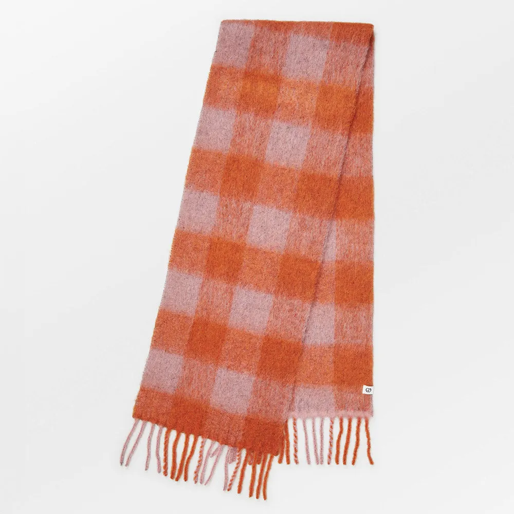 Orange Check Mincho Wool Mix Scarf