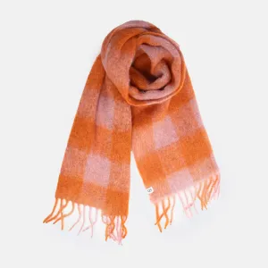 Orange Check Mincho Wool Mix Scarf