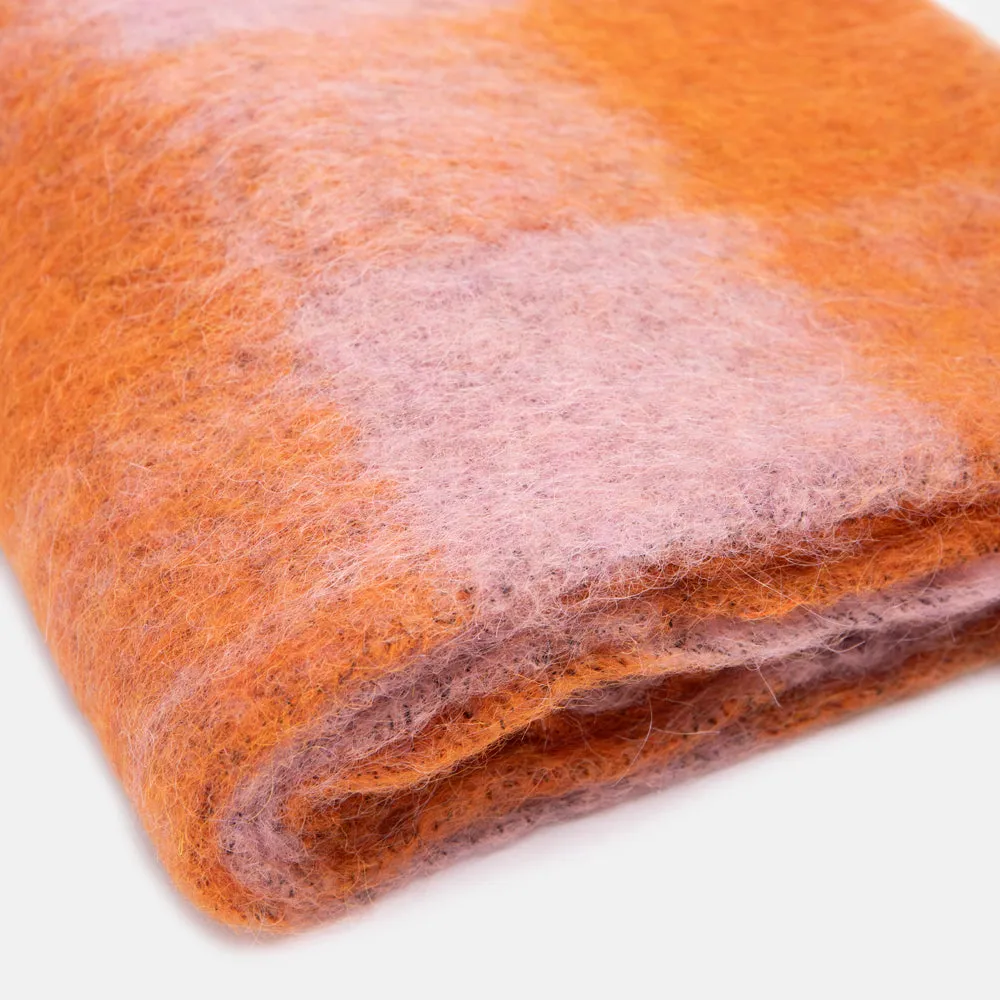 Orange Check Mincho Wool Mix Scarf