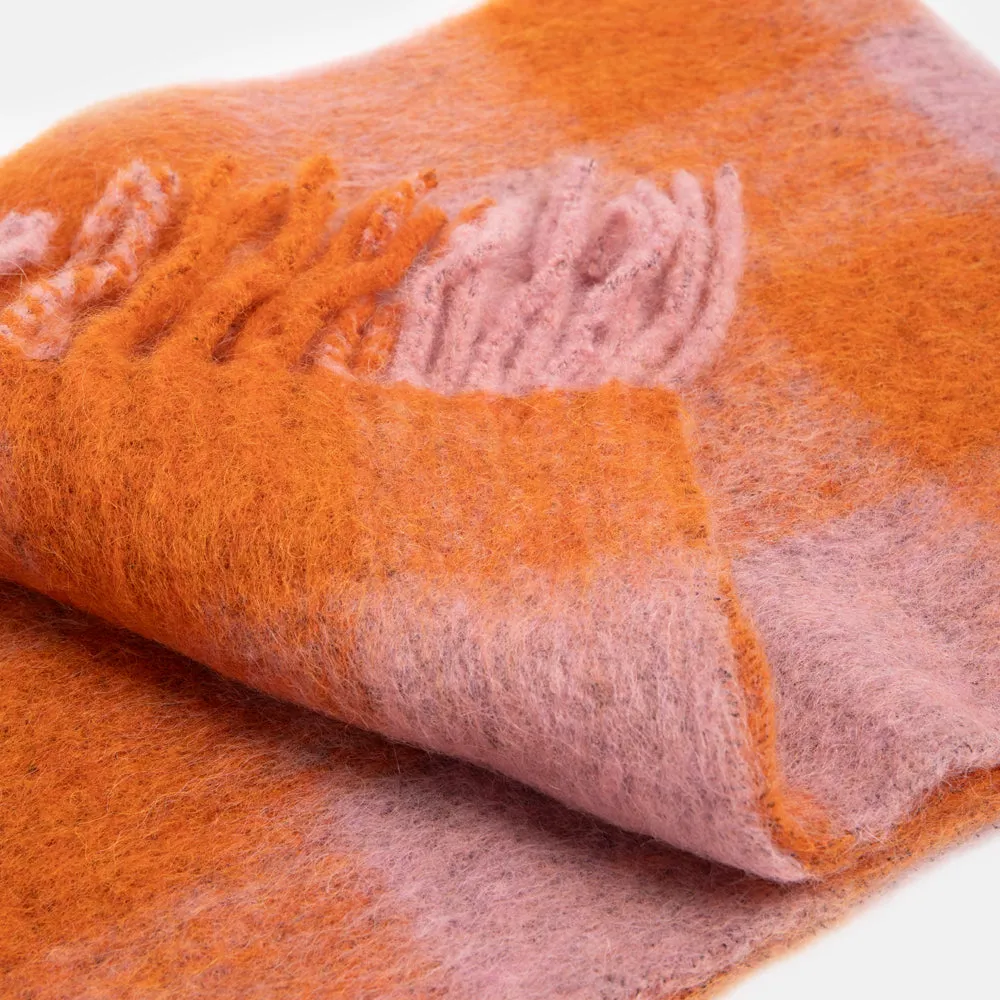 Orange Check Mincho Wool Mix Scarf