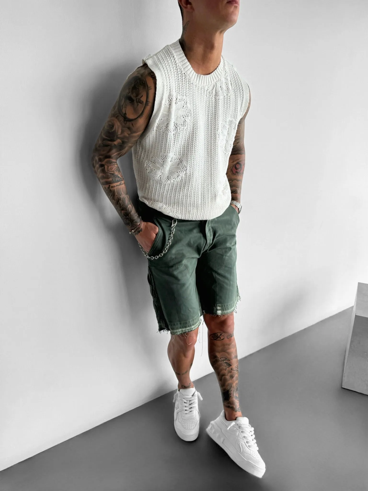 Oversize Flowers Knit Tank Top - Ecru