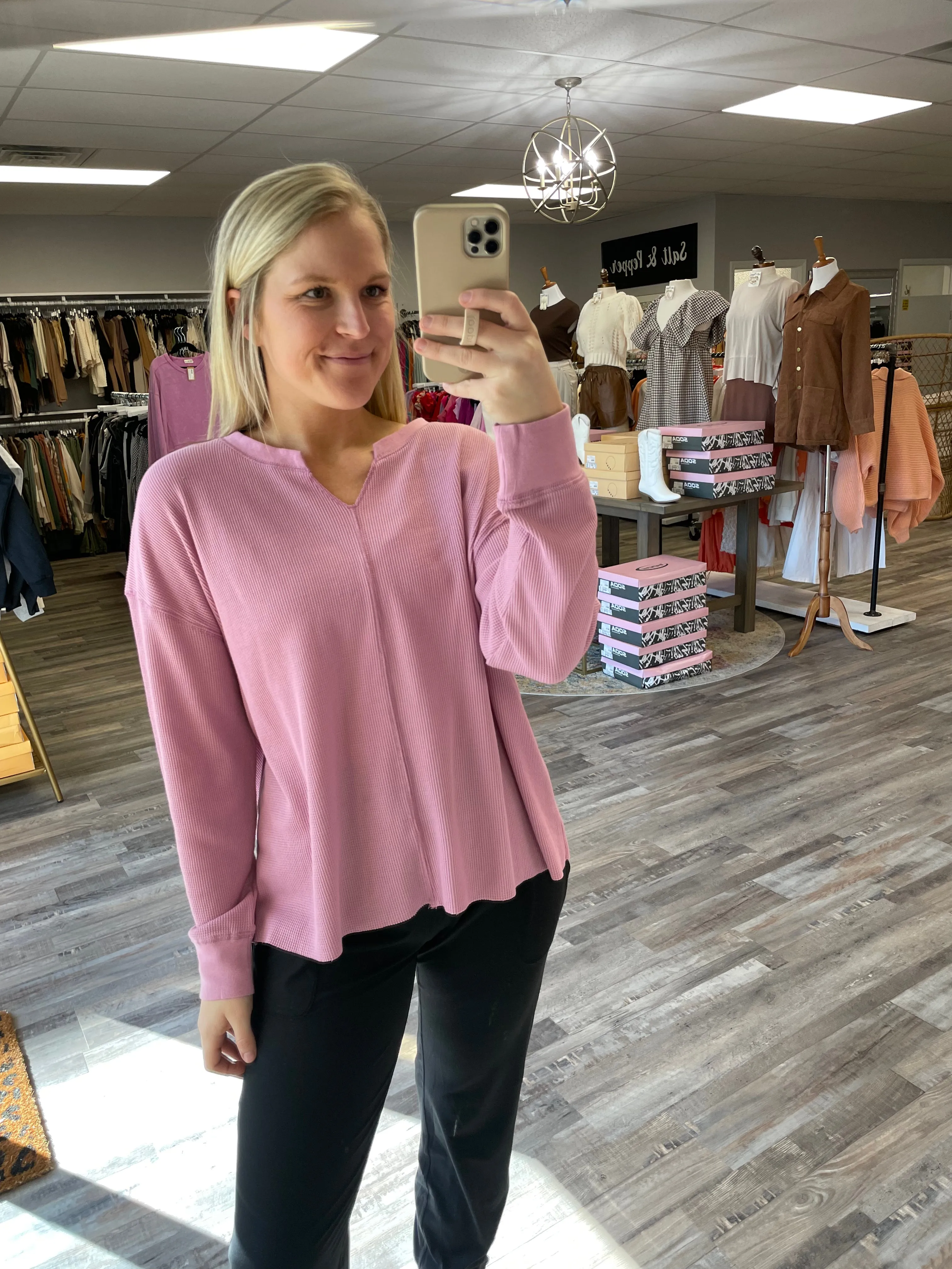 Oversized Thermal Knit Top - Lilac Pink