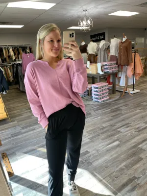 Oversized Thermal Knit Top - Lilac Pink