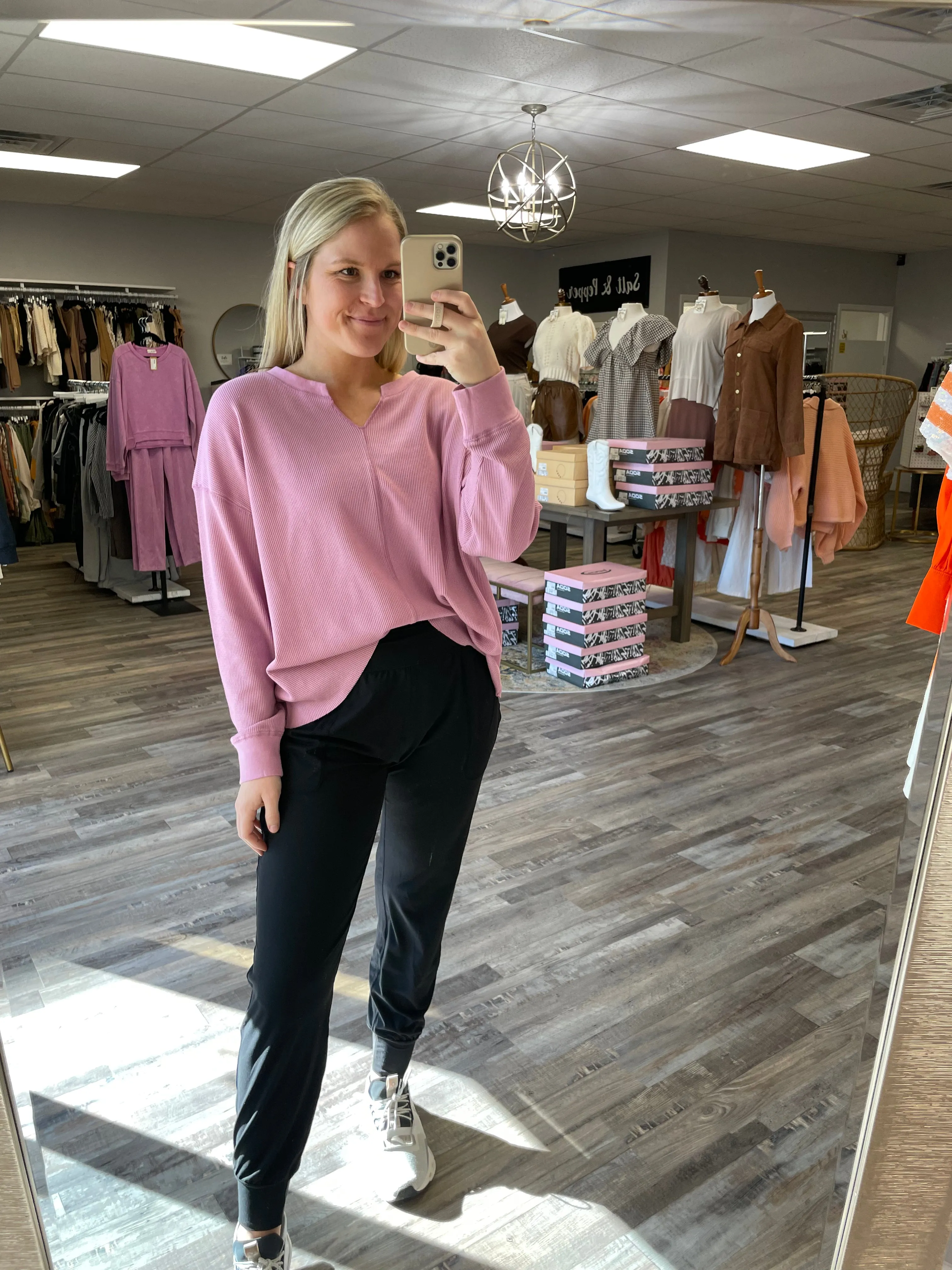 Oversized Thermal Knit Top - Lilac Pink