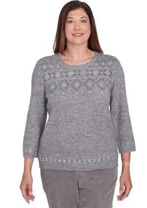 Petite Women's Pewter Fairisle Sweater