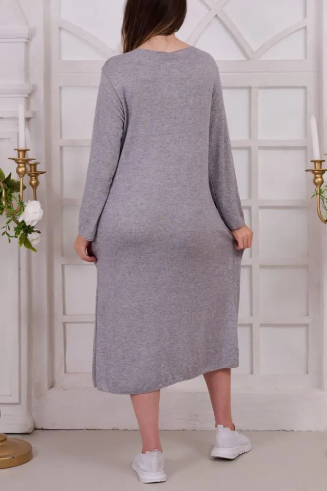 Plain Button Detail Viscose Dress