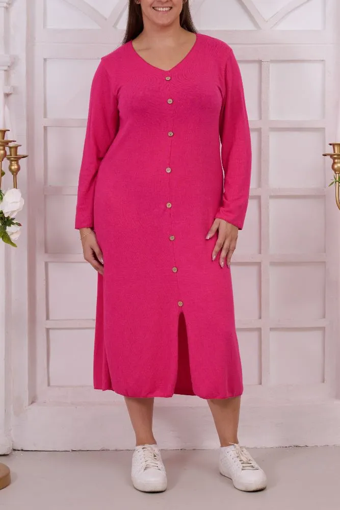 Plain Button Detail Viscose Dress