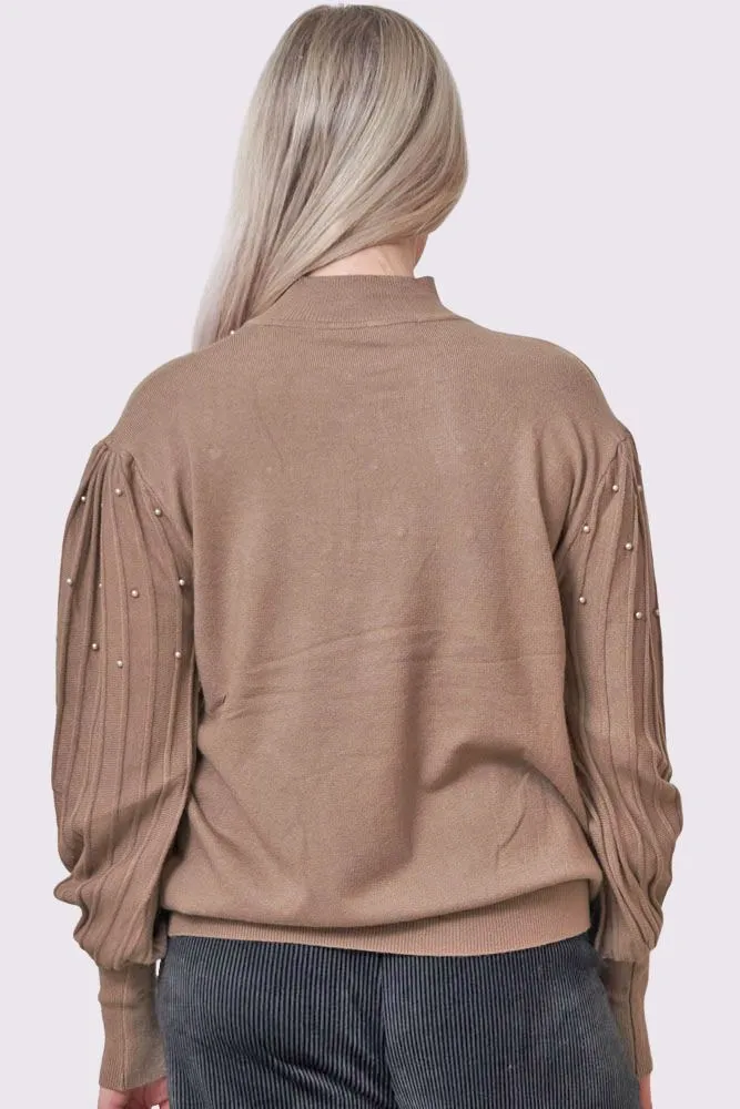 Plain Pearl Ribbed Tunic Top