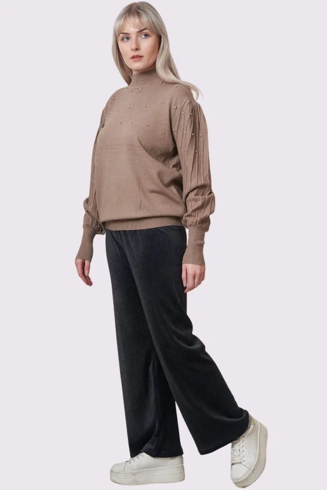 Plain Pearl Ribbed Tunic Top