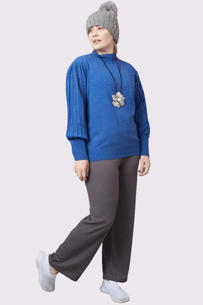 Plain Pearl Ribbed Tunic Top