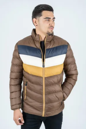 Platini Jeans Mens Ultra-Light Bubble Jacket (BROWN/MULTI)