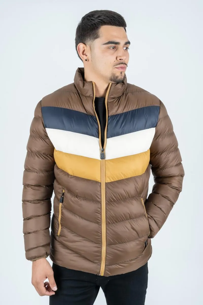 Platini Jeans Mens Ultra-Light Bubble Jacket (BROWN/MULTI)