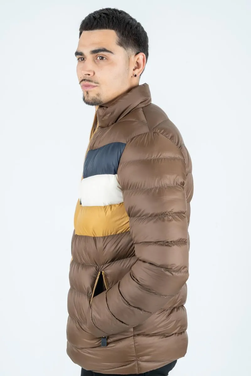 Platini Jeans Mens Ultra-Light Bubble Jacket (BROWN/MULTI)