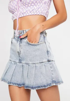 Pleated Denim Mini Skirt