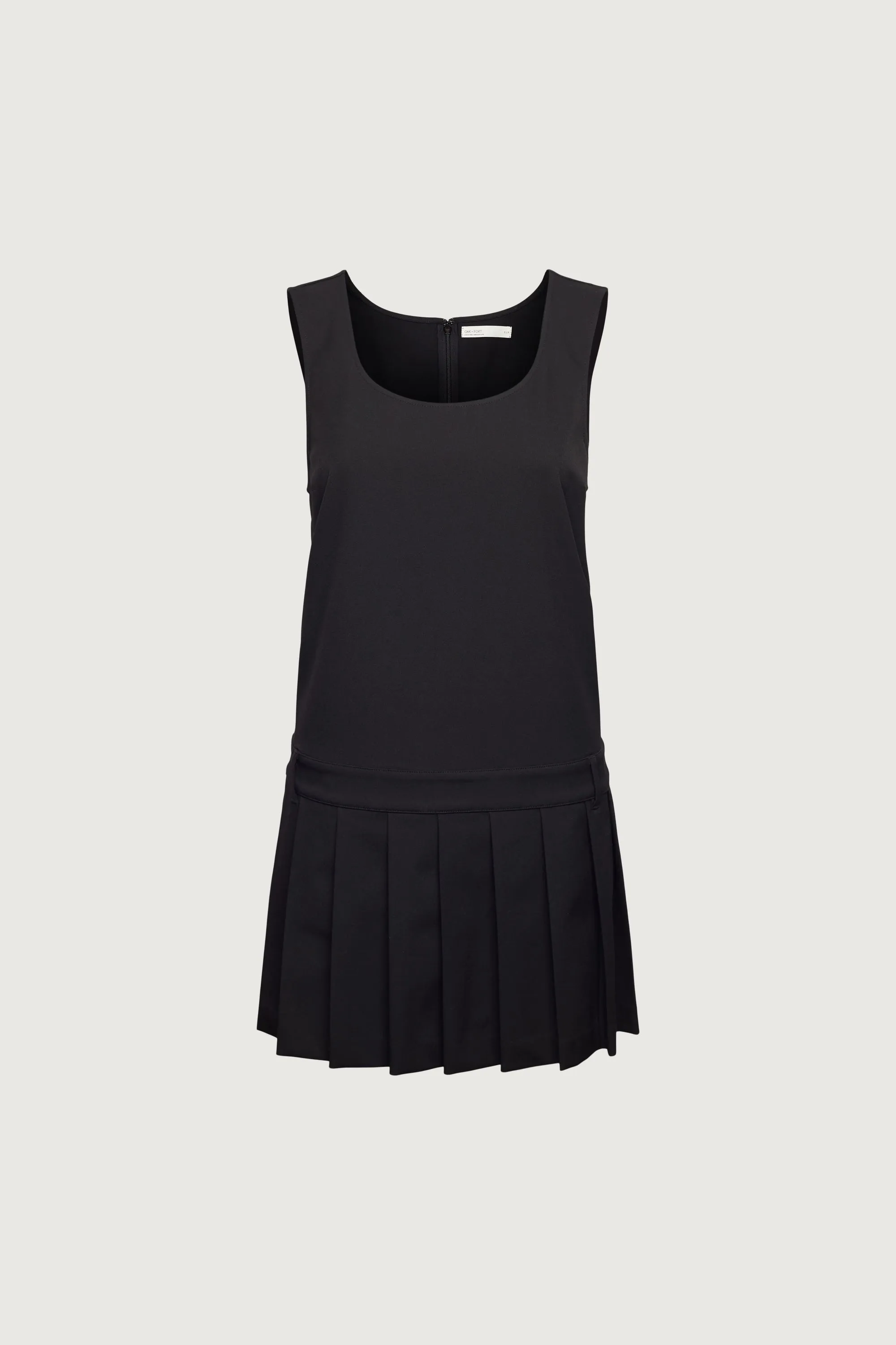 PLEATED SCOOP NECK MINI DRESS
