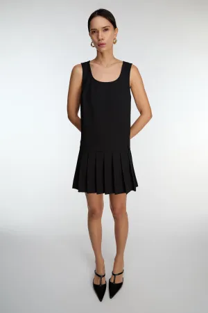 PLEATED SCOOP NECK MINI DRESS