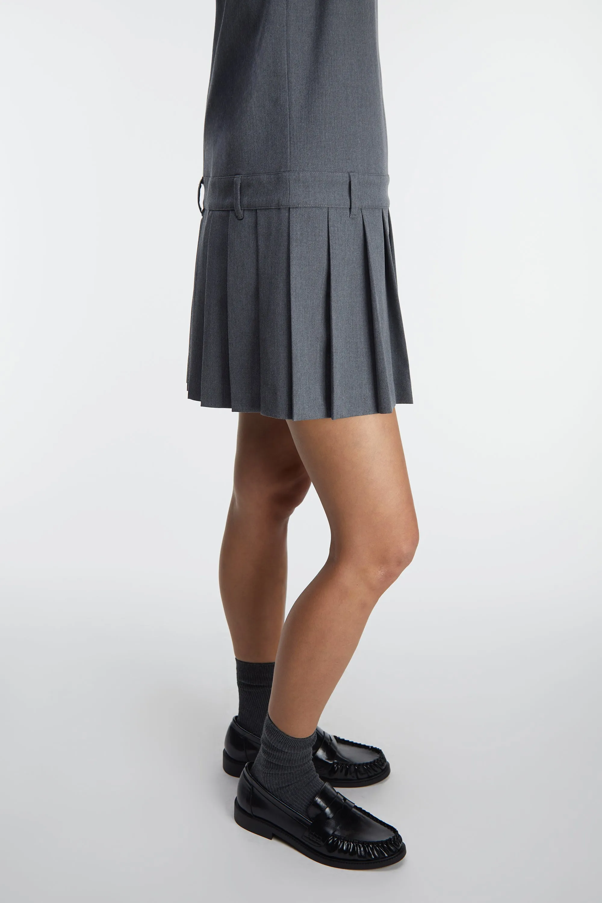 PLEATED SCOOP NECK MINI DRESS