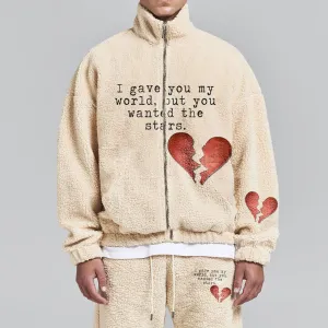 Polar Fleece Fashion Letters Printed Zipper Start Sweatshirt