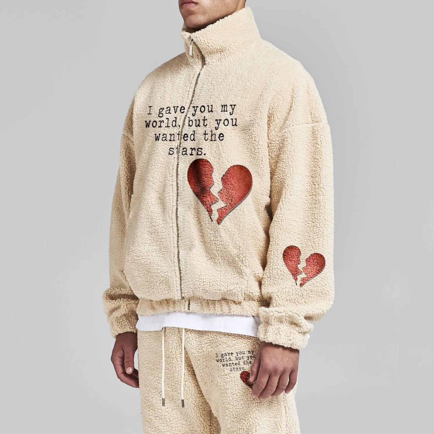 Polar Fleece Fashion Letters Printed Zipper Start Sweatshirt