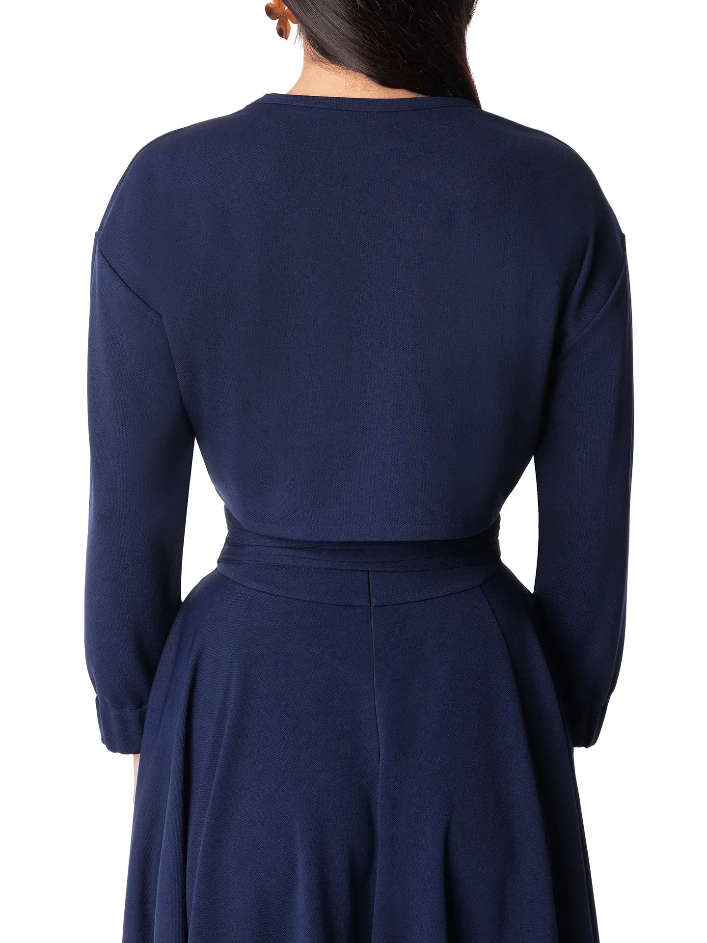 "Fabiola" Navy Long Sleeve Crop Top