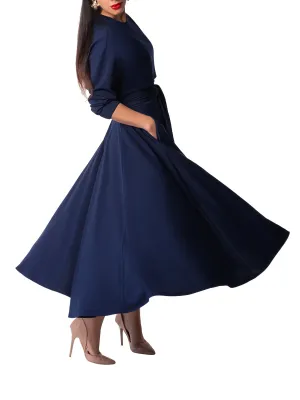 "Fabiola" Navy Long Sleeve Crop Top