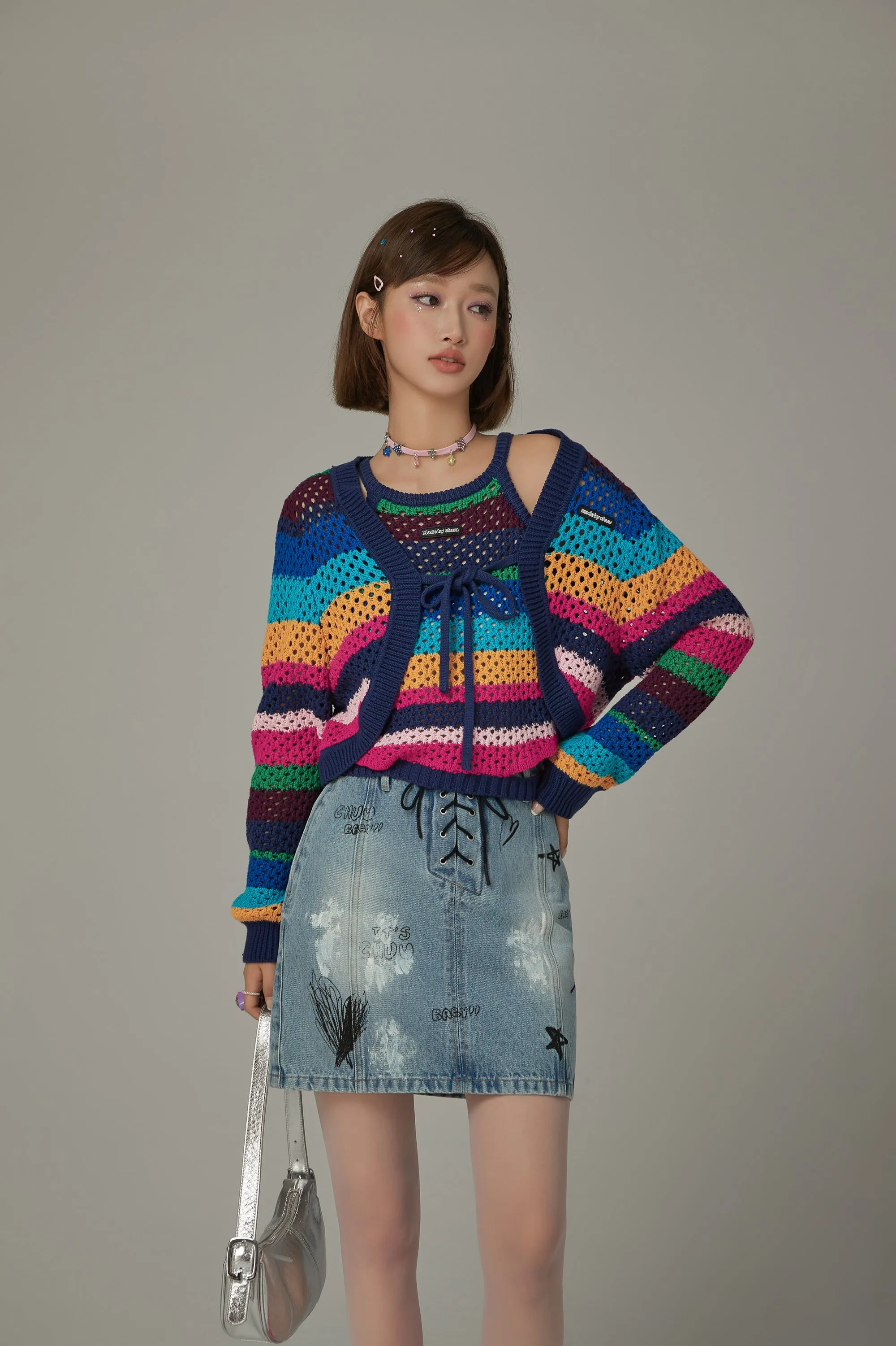 Rainbow Knit Side Slit Sleeveless Top
