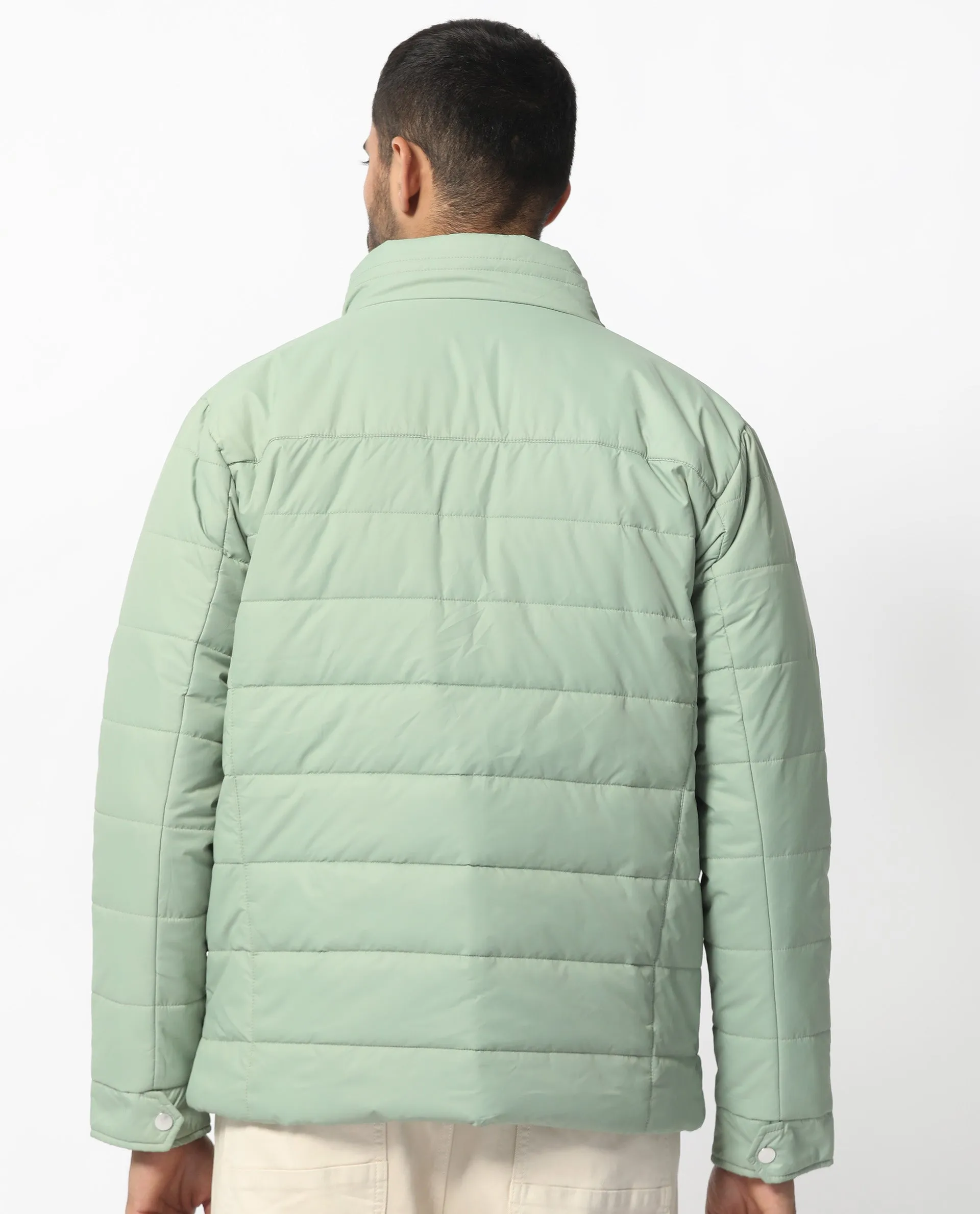 Rare Rabbit Men's Beylor Pastel Green  Plain High Neck Puffer Jacket