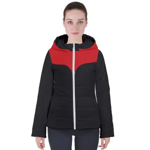 Red Black Hooded Puffer Jacket