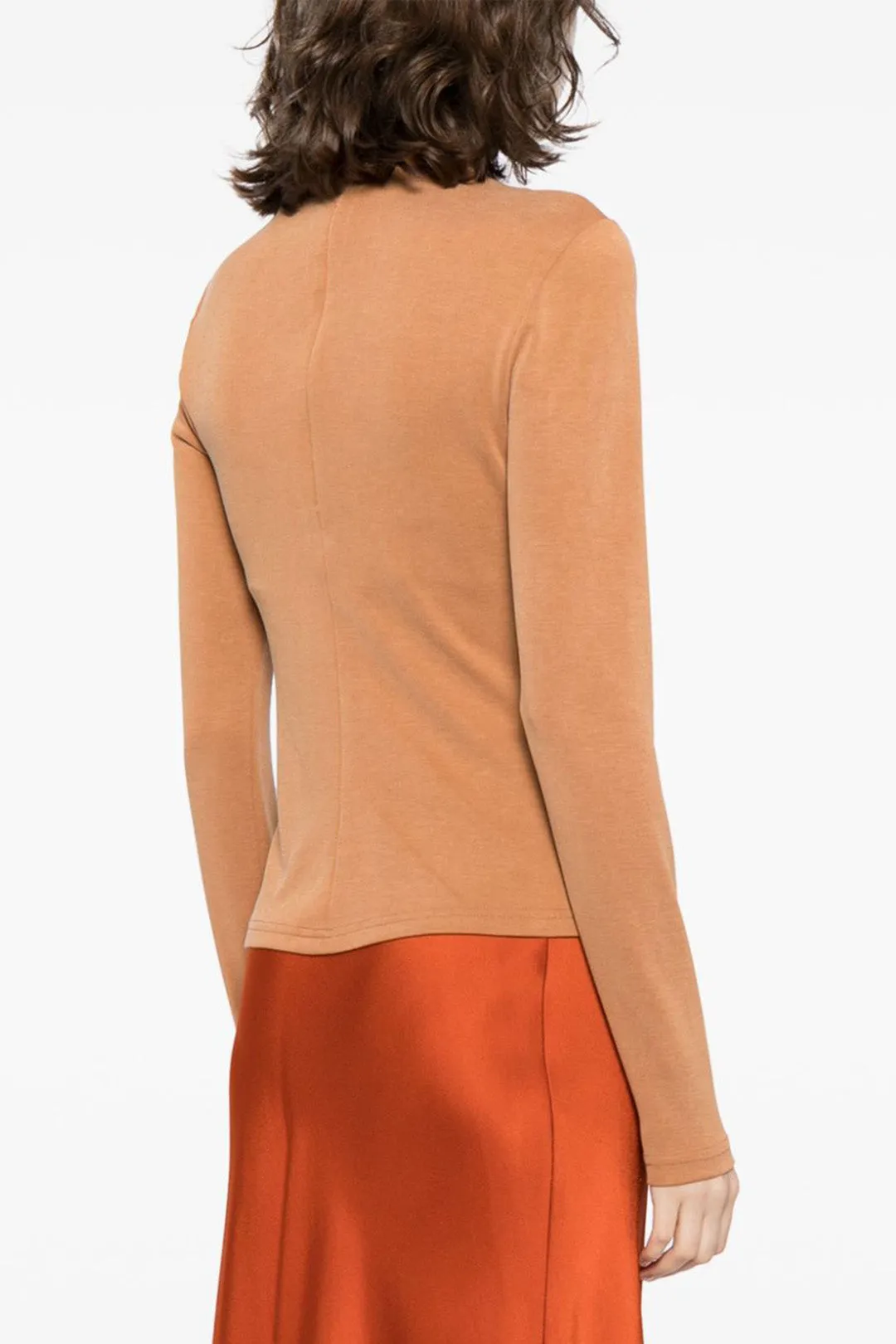 Ruched Zipper Asymmetry Neck Long-Sleeve Top