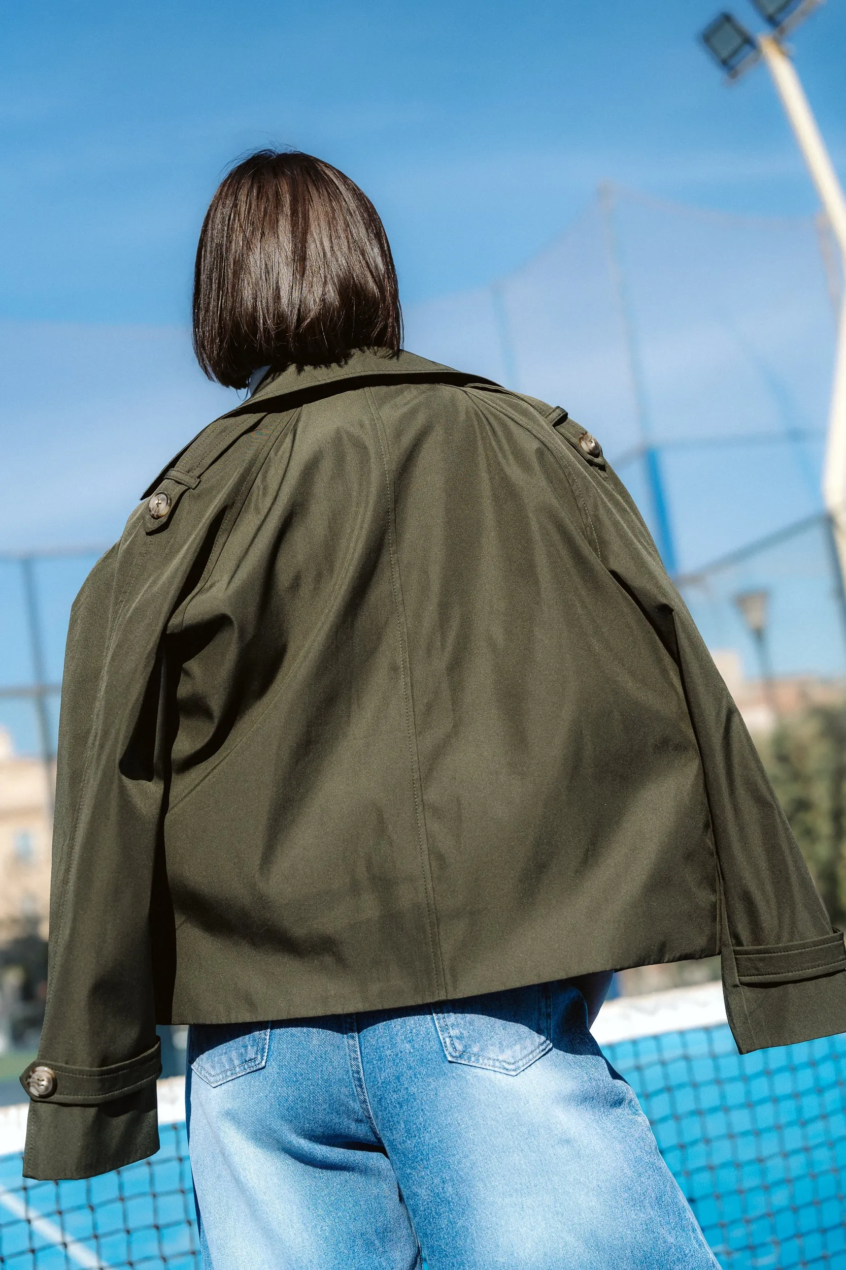 Short Trench Women Coat - Olive