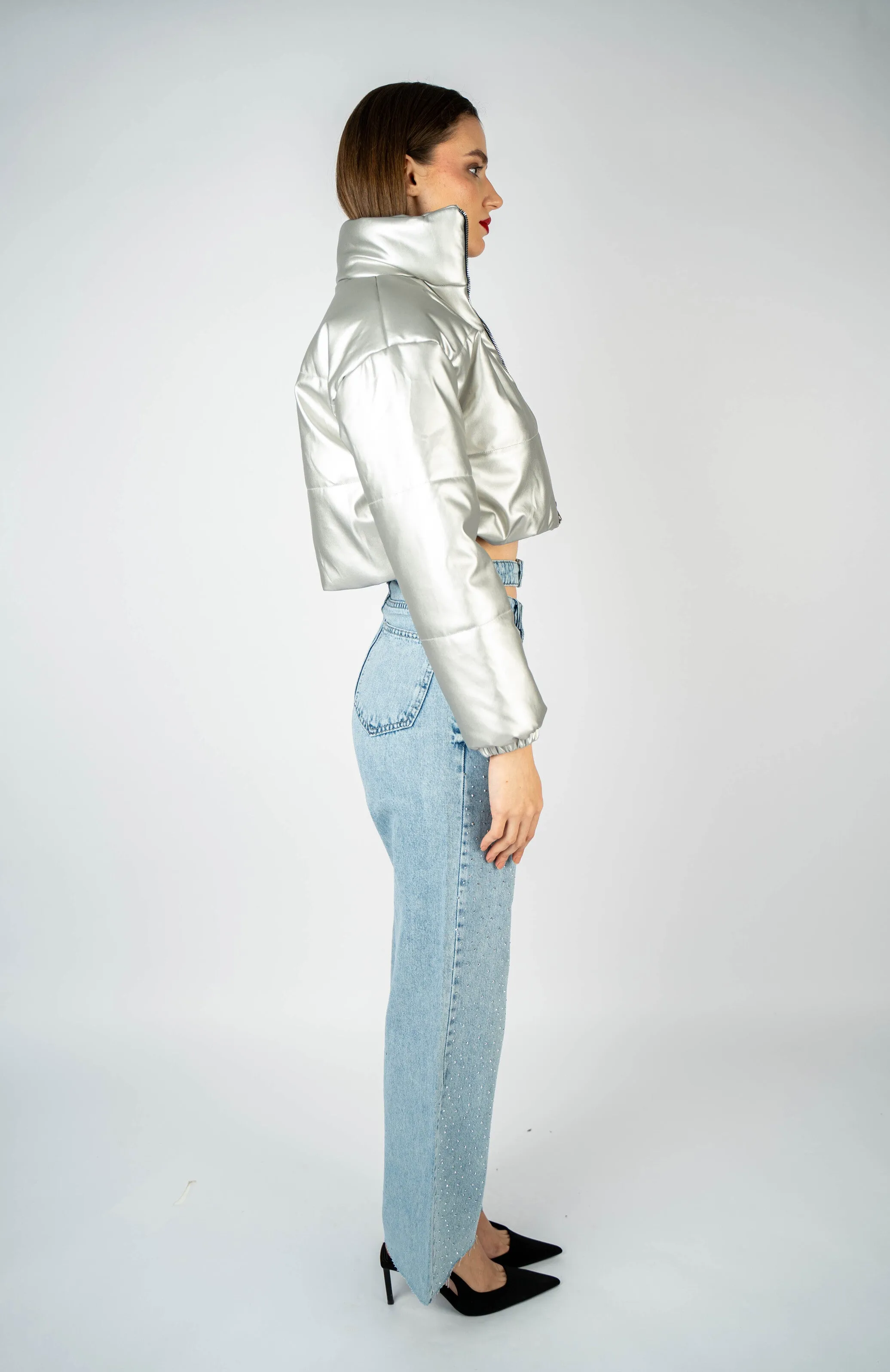 Silver Metallic Puffer Jacket