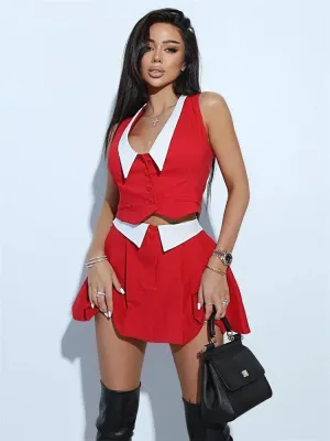 Sleeveless Top High Waist Pleated Skirt Suit