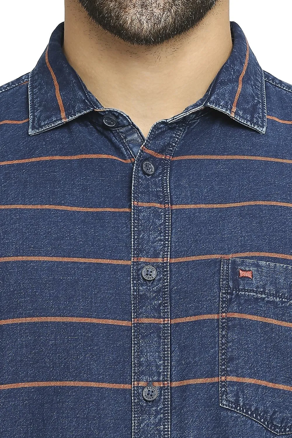 Slim Fit Cotton Indigo Twill Weft Stripe Shirt