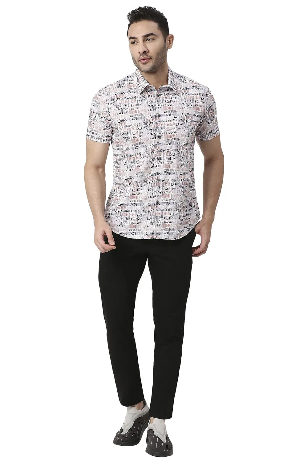 Slim Fit Cotton Poplin Digital Printed Halfsleeves Shirt