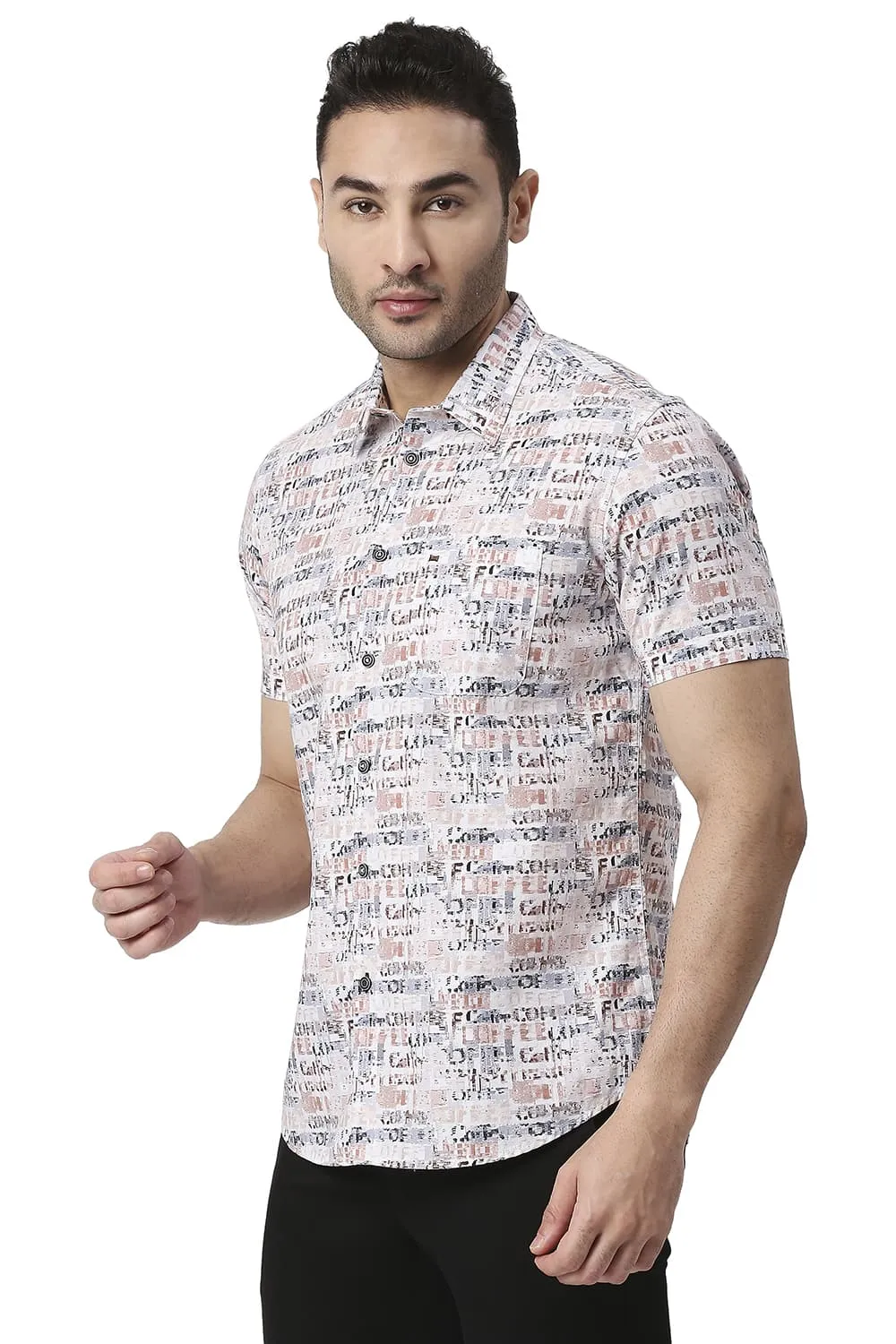 Slim Fit Cotton Poplin Digital Printed Halfsleeves Shirt