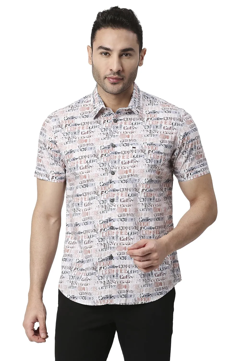 Slim Fit Cotton Poplin Digital Printed Halfsleeves Shirt