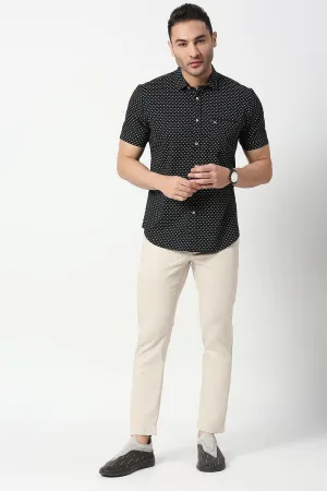 Slim Fit Cotton Twill Printed Halfsleeves Shirt